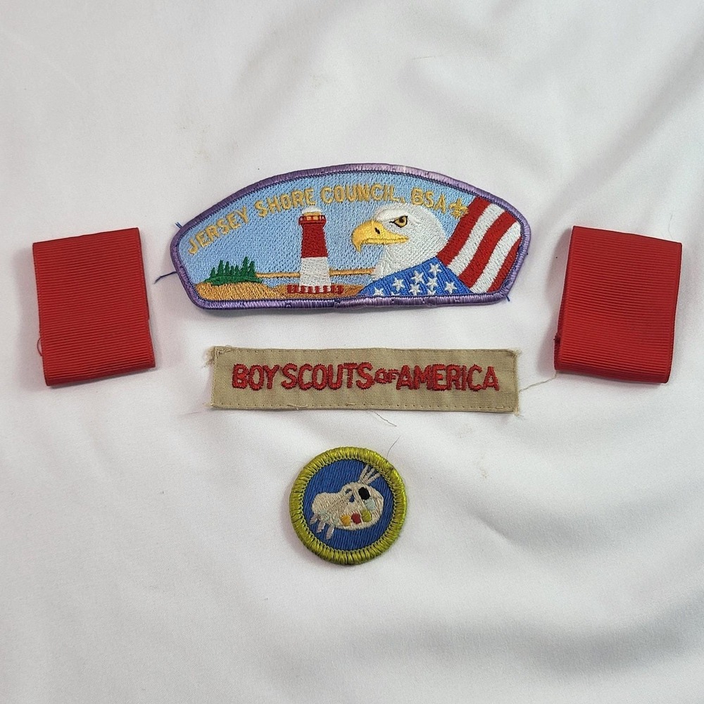 Jersey Shore Council New Jersey BSA Shoulder Patch w. Red Epaulettes, Art Badge - Picture 3 of 7